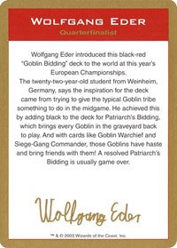 2003 Wolfgang Eder Biography Card [World Championship Decks]
