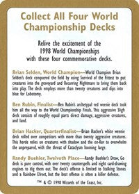 1998 World Championship Advertisement Card [World Championship Decks]